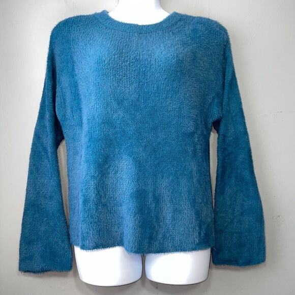 Knox Rose Womens Size Large Cosmic Blue Furry Fuzzy Sweater Y2K Dopamine Crew - Picture 1 of 9